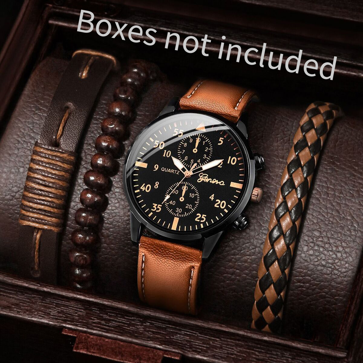 4PCS Fashion Arabic Dial Men B - Leather Watch Band Men ulasan dan harga