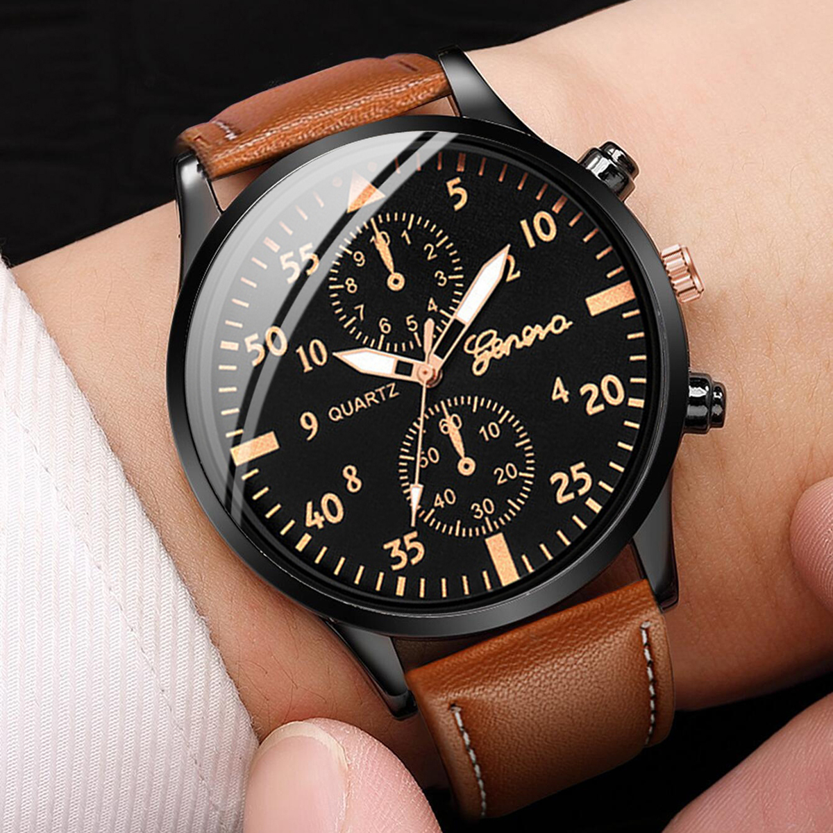 4PCS Fashion Arabic Dial Men B - Leather Watch Band Men ulasan dan harga