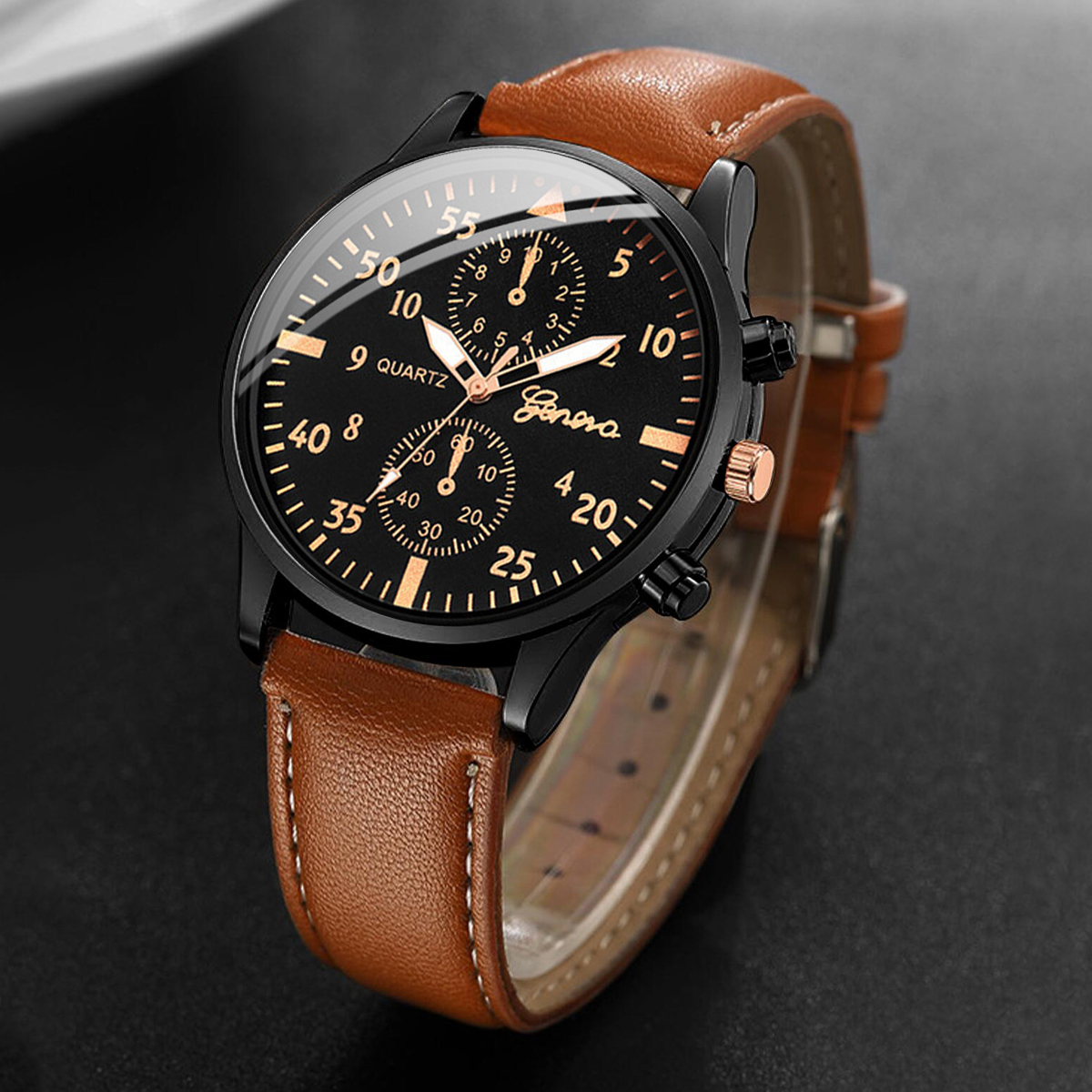 4PCS Fashion Arabic Dial Men B - Leather Watch Band Men ulasan dan harga