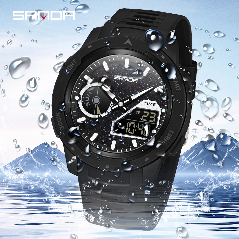 SANDA new men's fluorescent wa - Rubber Strap Diver ulasan dan harga