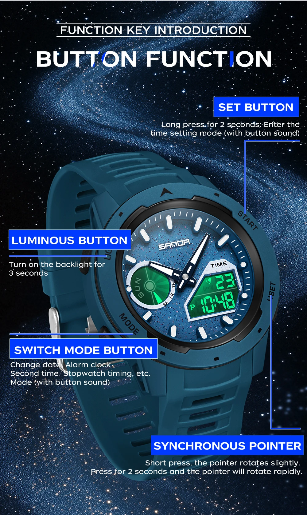 SANDA new men's fluorescent wa - Rubber Strap Diver ulasan dan harga