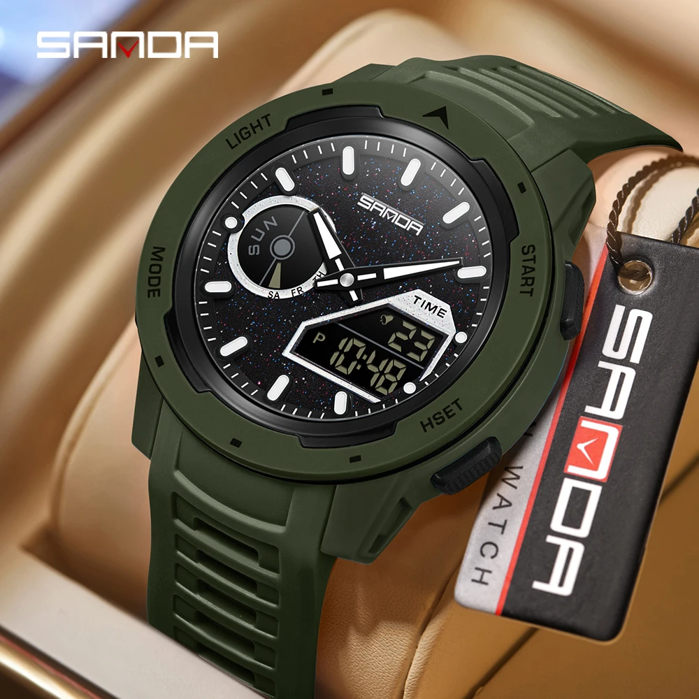 SANDA new men's fluorescent wa - Rubber Strap Diver ulasan dan harga