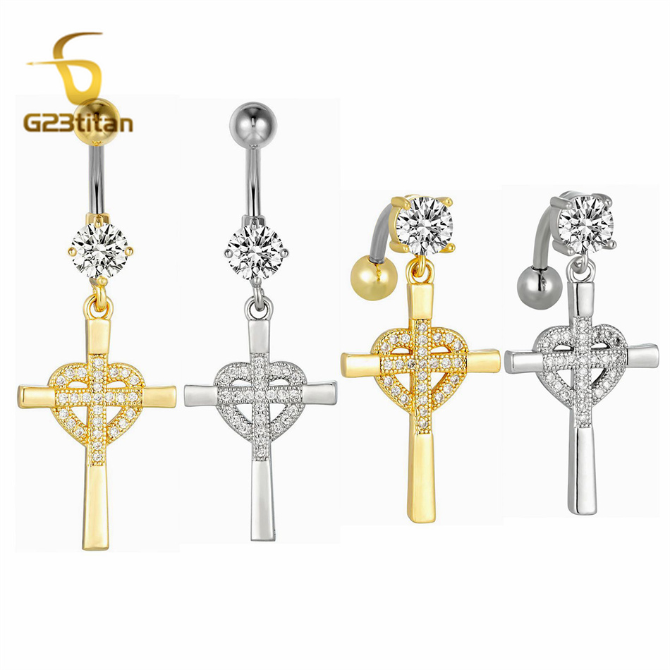 CZ Heart Cross Zircon Dangled  - Curved Spring Bar ulasan dan harga