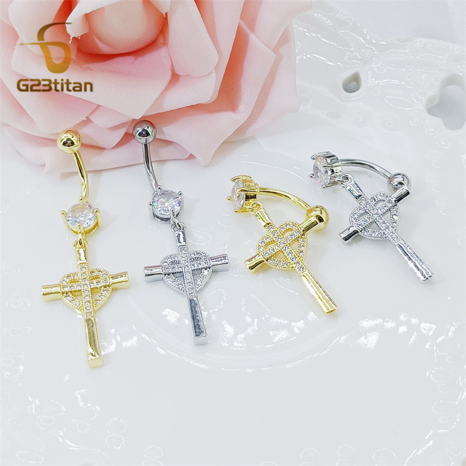 CZ Heart Cross Zircon Dangled  - Curved Spring Bar ulasan dan harga