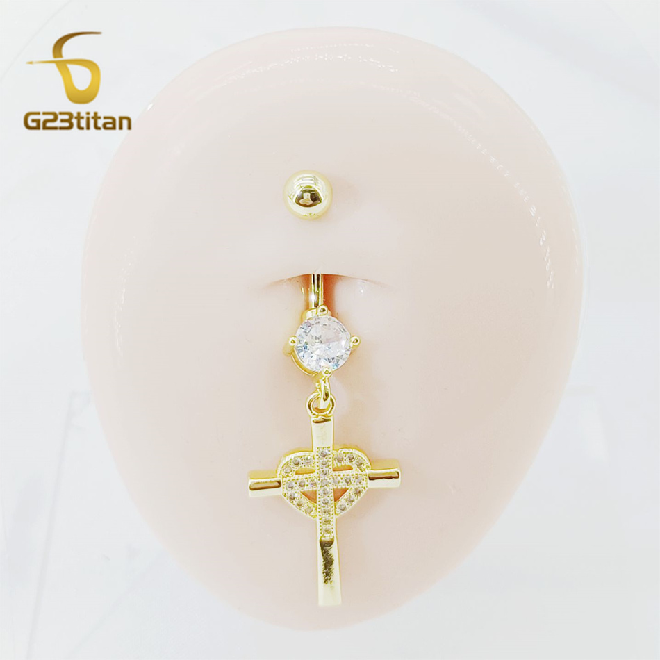 CZ Heart Cross Zircon Dangled  - Curved Spring Bar ulasan dan harga