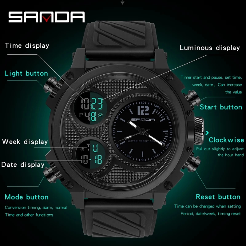 SANDA 3002 Brand Men's Dual Ti - Tropic Strap Vintage ulasan dan harga