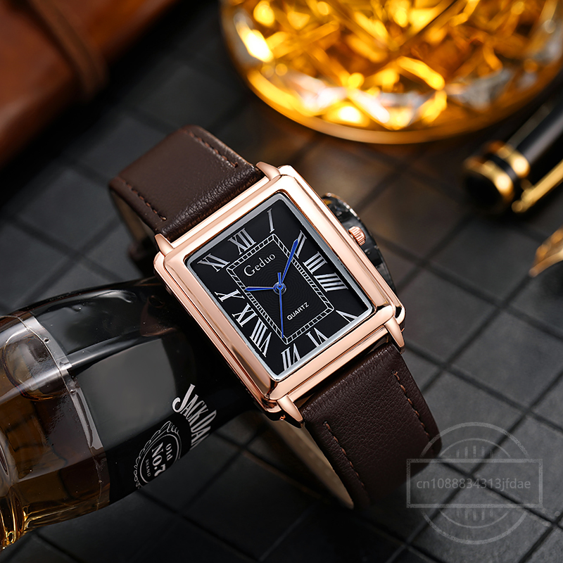 New Fashion Designer Rectangle - Leather Watch Band Men ulasan dan harga