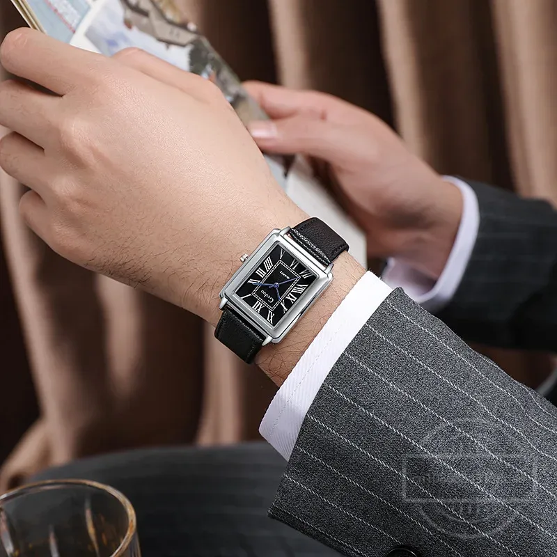 New Fashion Designer Rectangle - Leather Watch Band Men ulasan dan harga